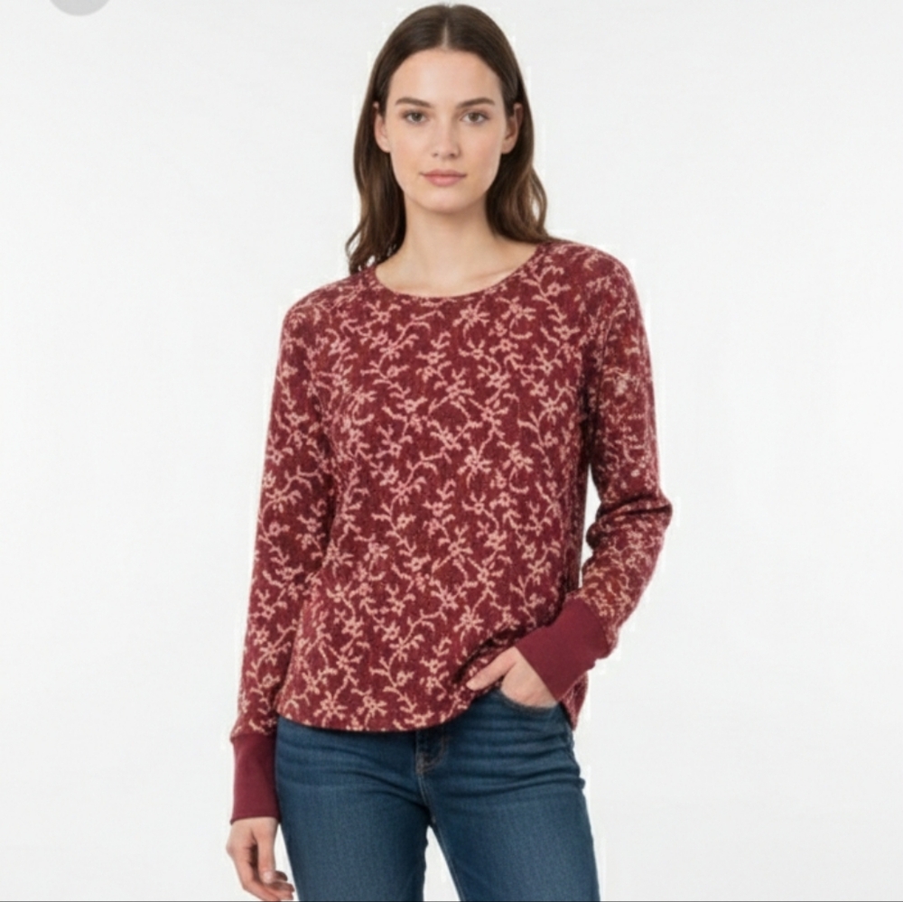 Knox Rose Red Floral Boho Thermal Granola Gorpcore Winter Tee Top Size L